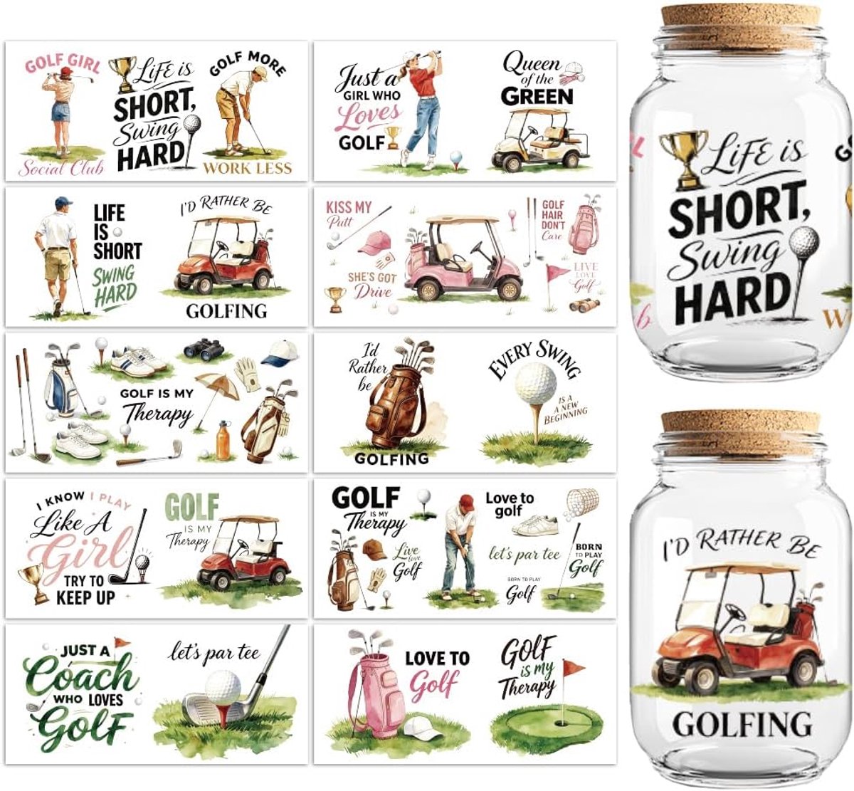 Cup Wraps Transfer Stickers - 10 Bladen Waterproof - Golf Patronen - Unieke Decals voor Tassen - ShopVlot