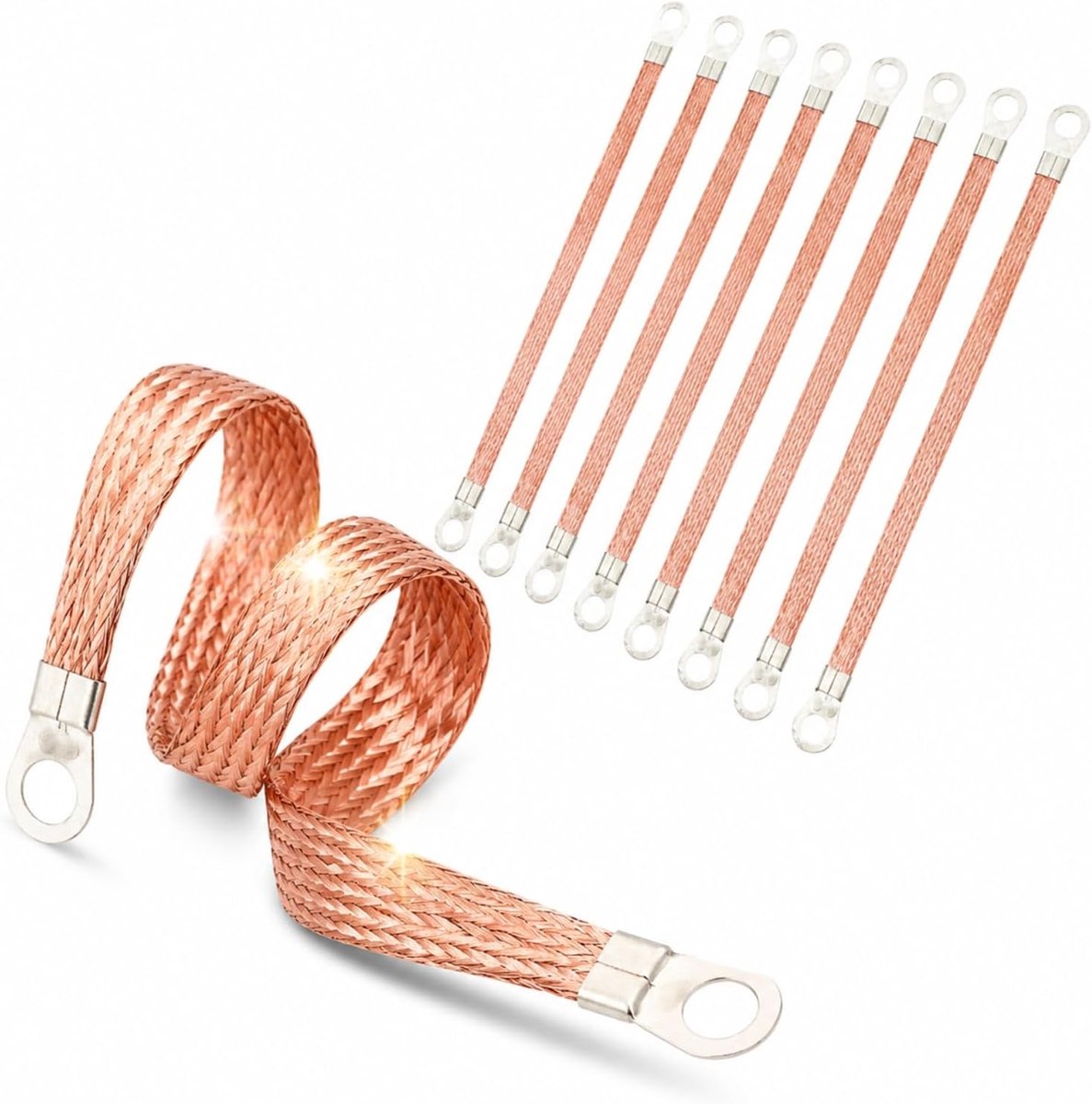 Massakabel 30 cm - 8 x aardingsband - koperweefsel - veilig aarden voor krachtige motoren - ShopVlot