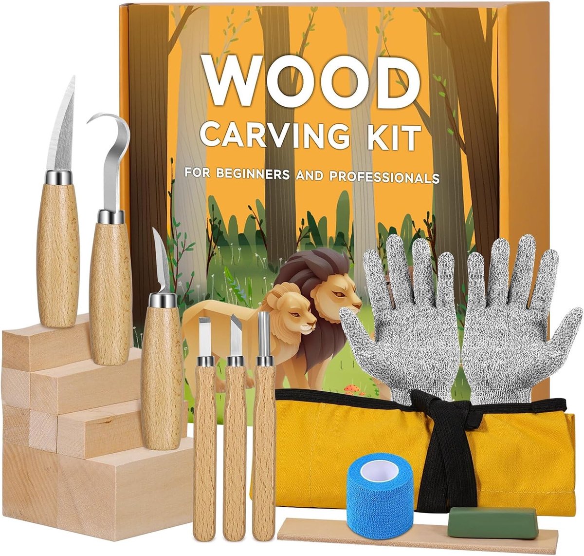 Houtbewerkingsset 18 in 1 - voor volwassenen beginners - 6 boor tools - inclusief handschoenen en slijpsteen - ShopVlot