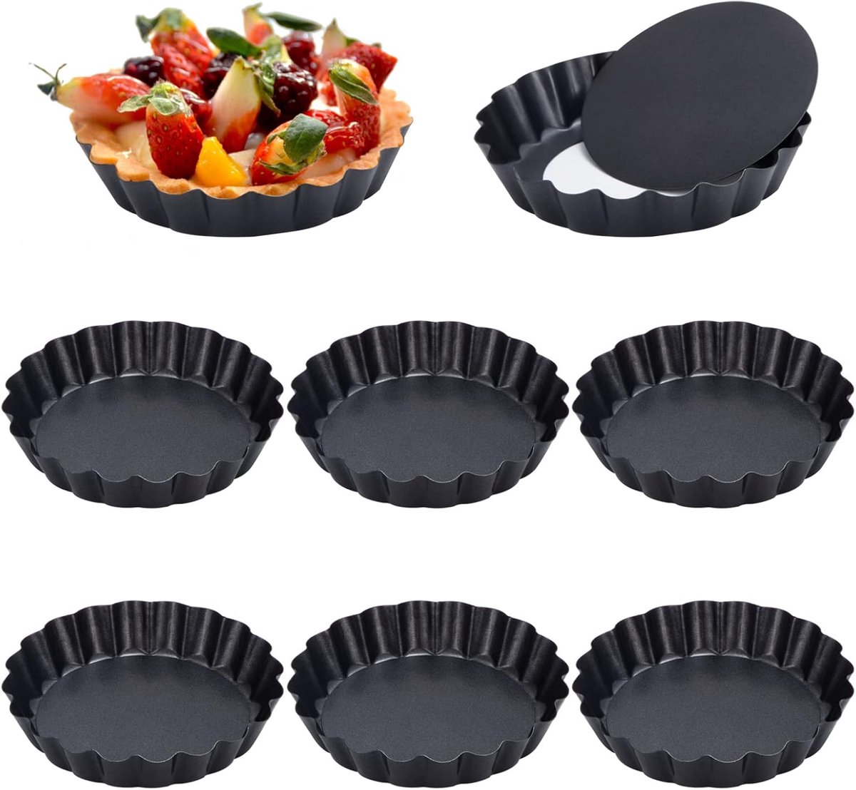 Cakevorm set van 8 stuks - 10 cm - carbonstaal - met uitneembare bodem voor individuele taarten - ShopVlot