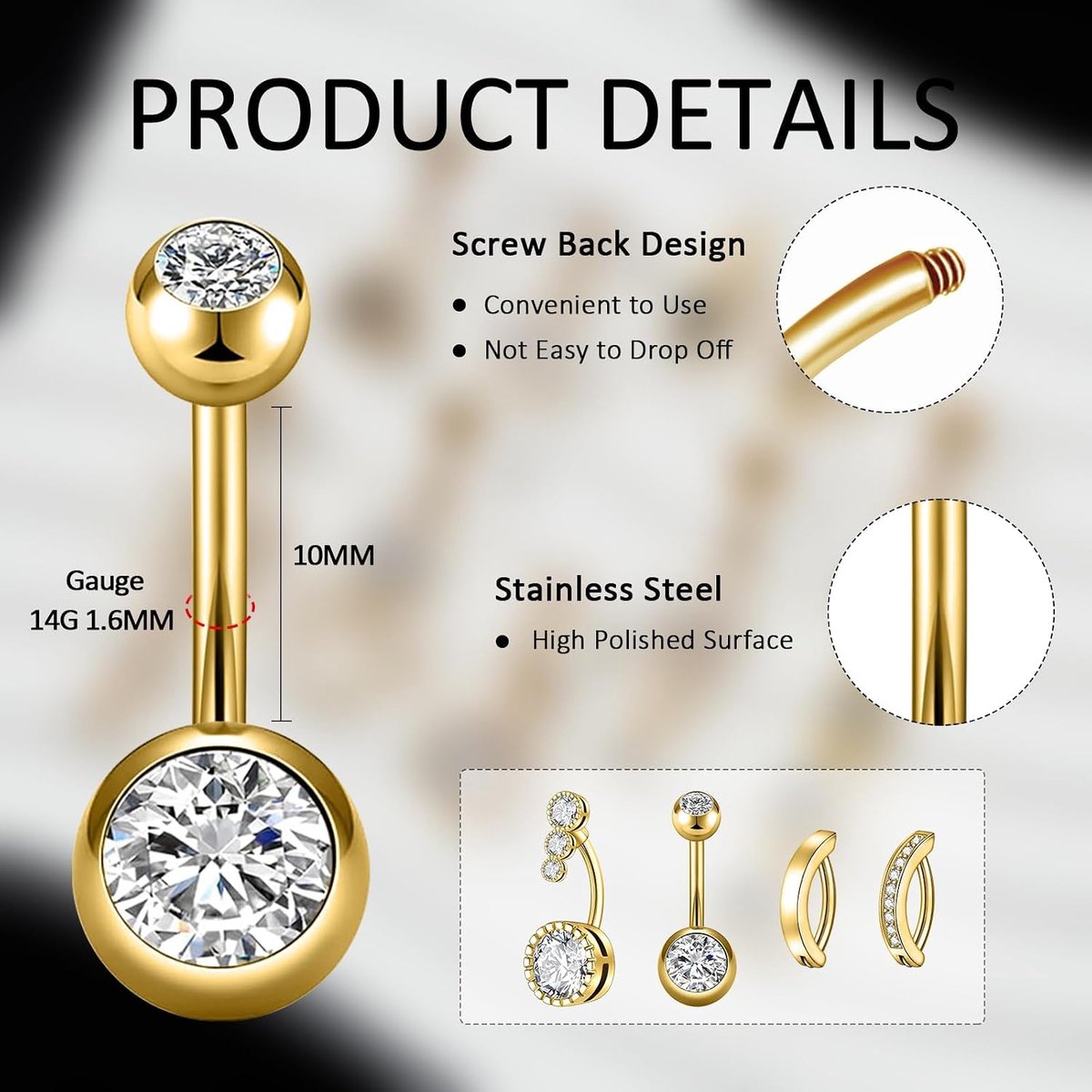 Navelringen 14G 1,6 MM - RVS Navelpiercings - Set van 9 Stuks - Schattige Buikringen - ShopVlot