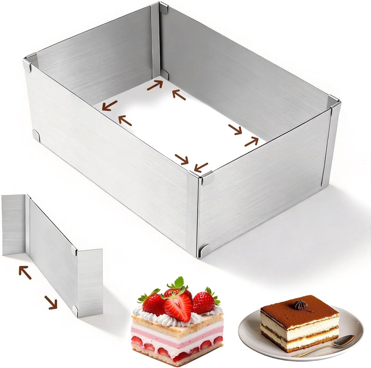 Verstelbare rechthoekige cakevorm 28 x 18 tot 52 x 32 cm - roestvrij staal - met divider - ideaal voor bakken - ShopVlot