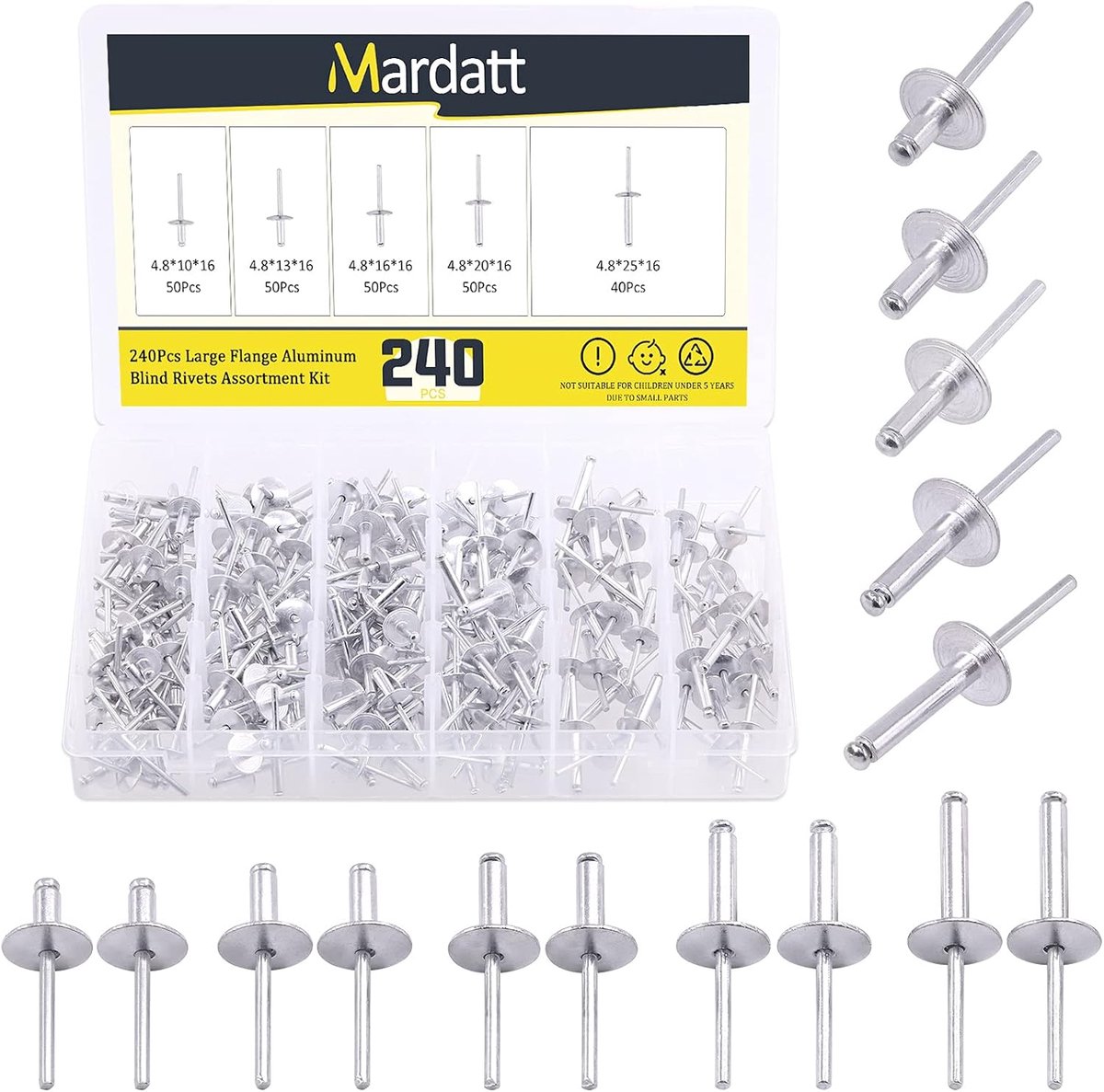 Blindnagels set 240 stuks - aluminium - diverse maten - ideaal voor metaalverbindingen - ShopVlot
