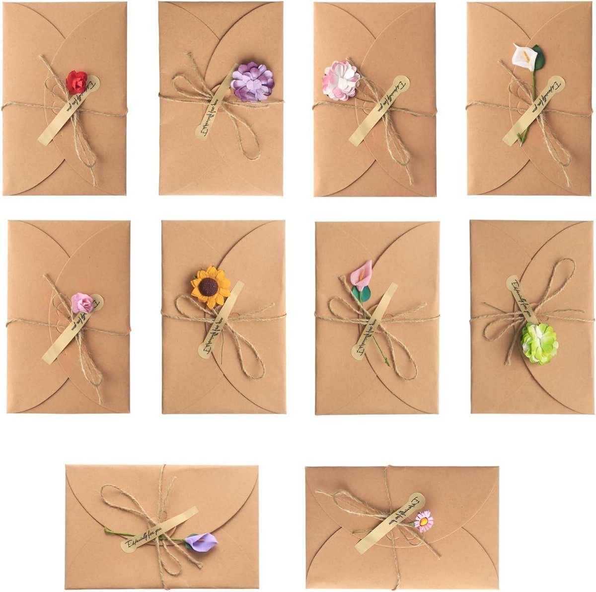 Wenskaarten met gedroogde bloemen 17,5 x 11 cm - Kraft-envelop - Handgemaakt - Perfect voor verjaardagen - ShopVlot