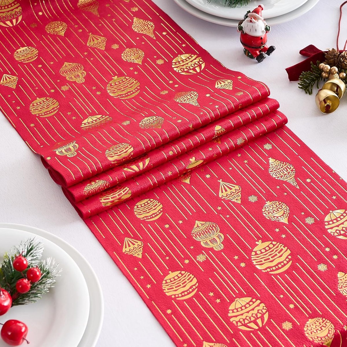 Tafelkleedrol Kerst 28 x 275 cm - Rode Tafelrunner - Modern met Gouden Glitter - Perfect voor Feesten - ShopVlot