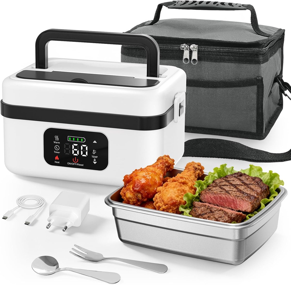 Verwarmde kom - lunchbox - wit en zwart - snel verwarmen in 15-30 minuten - ShopVlot