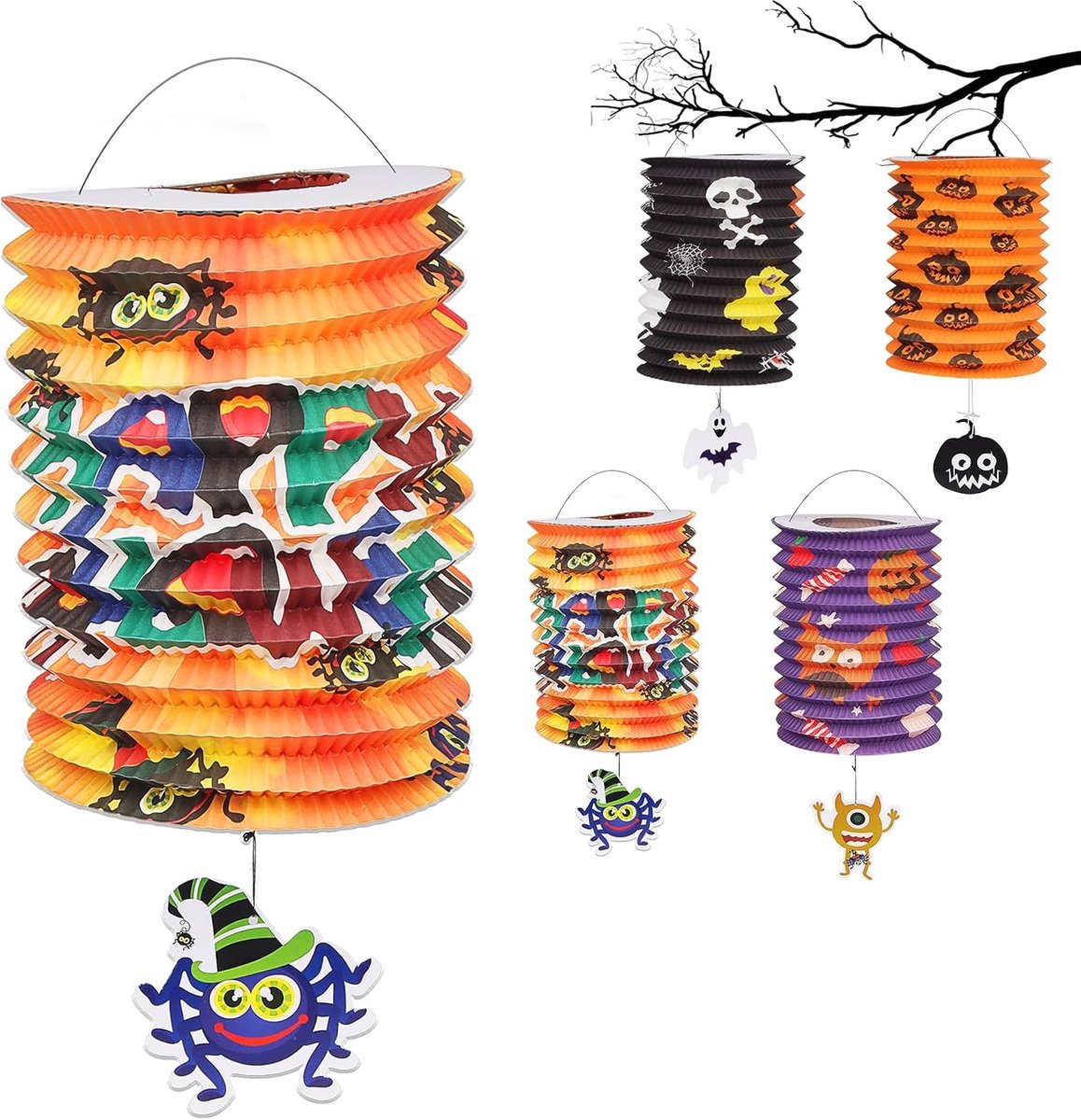 Papieren lantaarns set van 4 - Halloween decoratie - Vouwbare lampionnen - Leuke feestaccessoires voor kinderen - ShopVlot