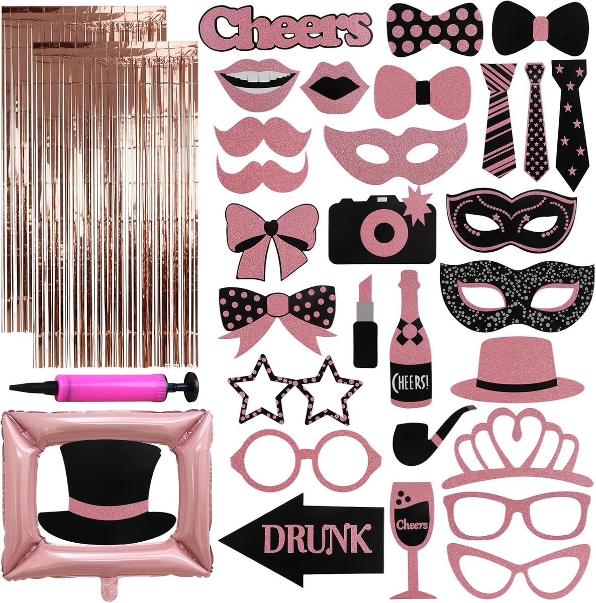 Foto props 35 stuks - Opblaasbare fotolijst - Roze goud - Ideaal voor feesten - ShopVlot