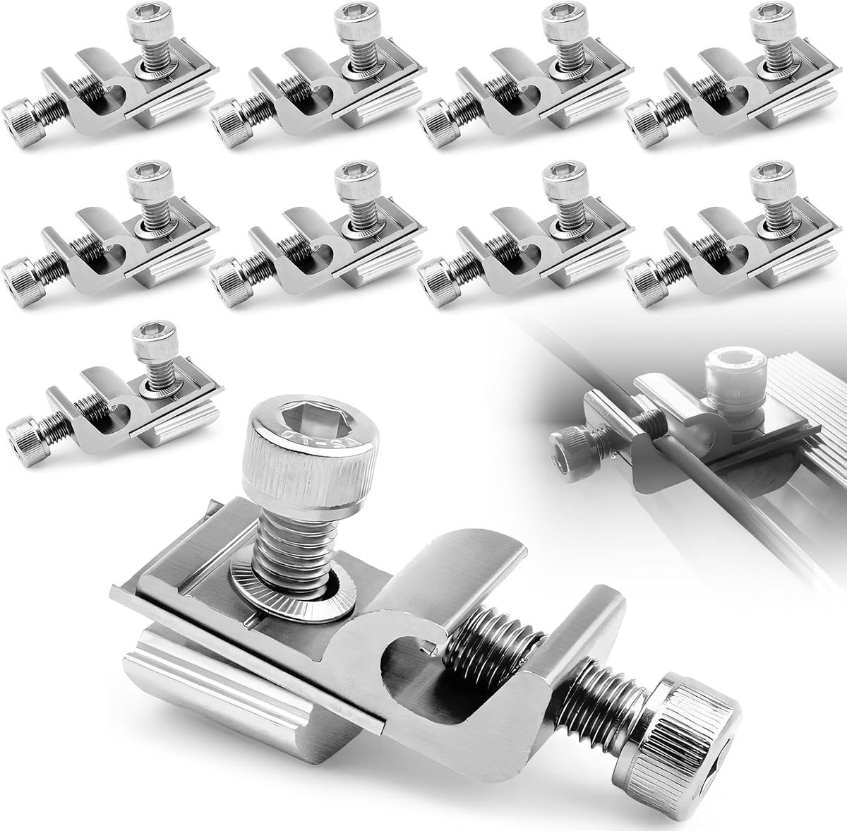 Solar panel grounding clips 10 stuks - aluminium legering - corrosiebestendig - eenvoudige installatie - ShopVlot