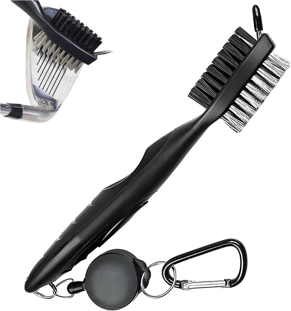 Golfclubborstel 2-in-1 - Nylon en RVS - Met ophanghaak - Voor optimale reiniging van golfclubs - ShopVlot