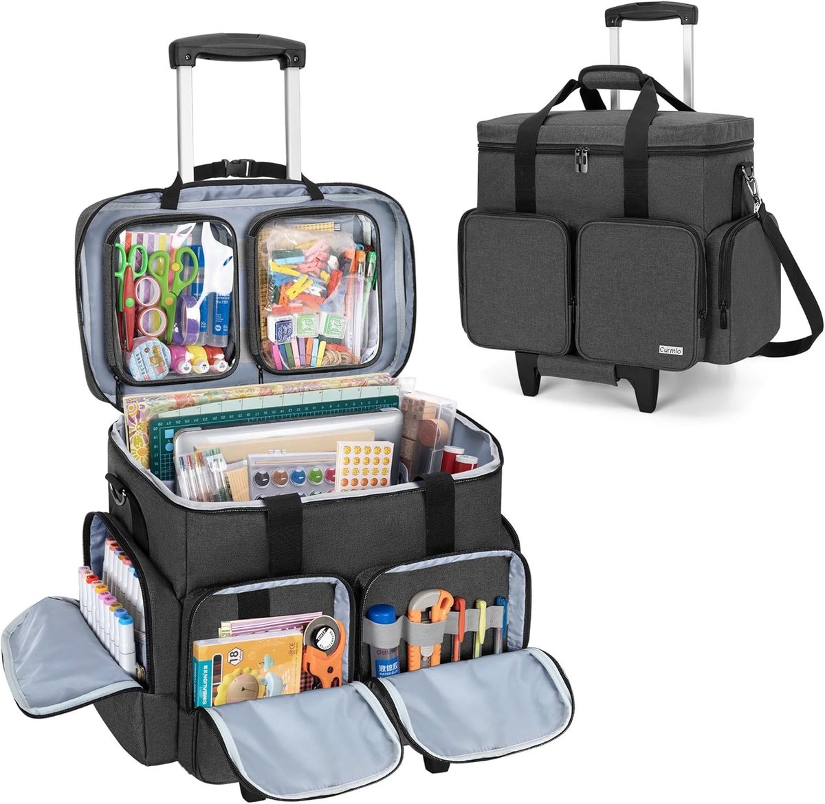 Opbergtas voor Scrapbooking met Wielen, Zwart | Draagtas voor Creatief Werk, Naaien en Organisatie, Inclusief 2 Verwijderbare Compartimenten en Laptopvak