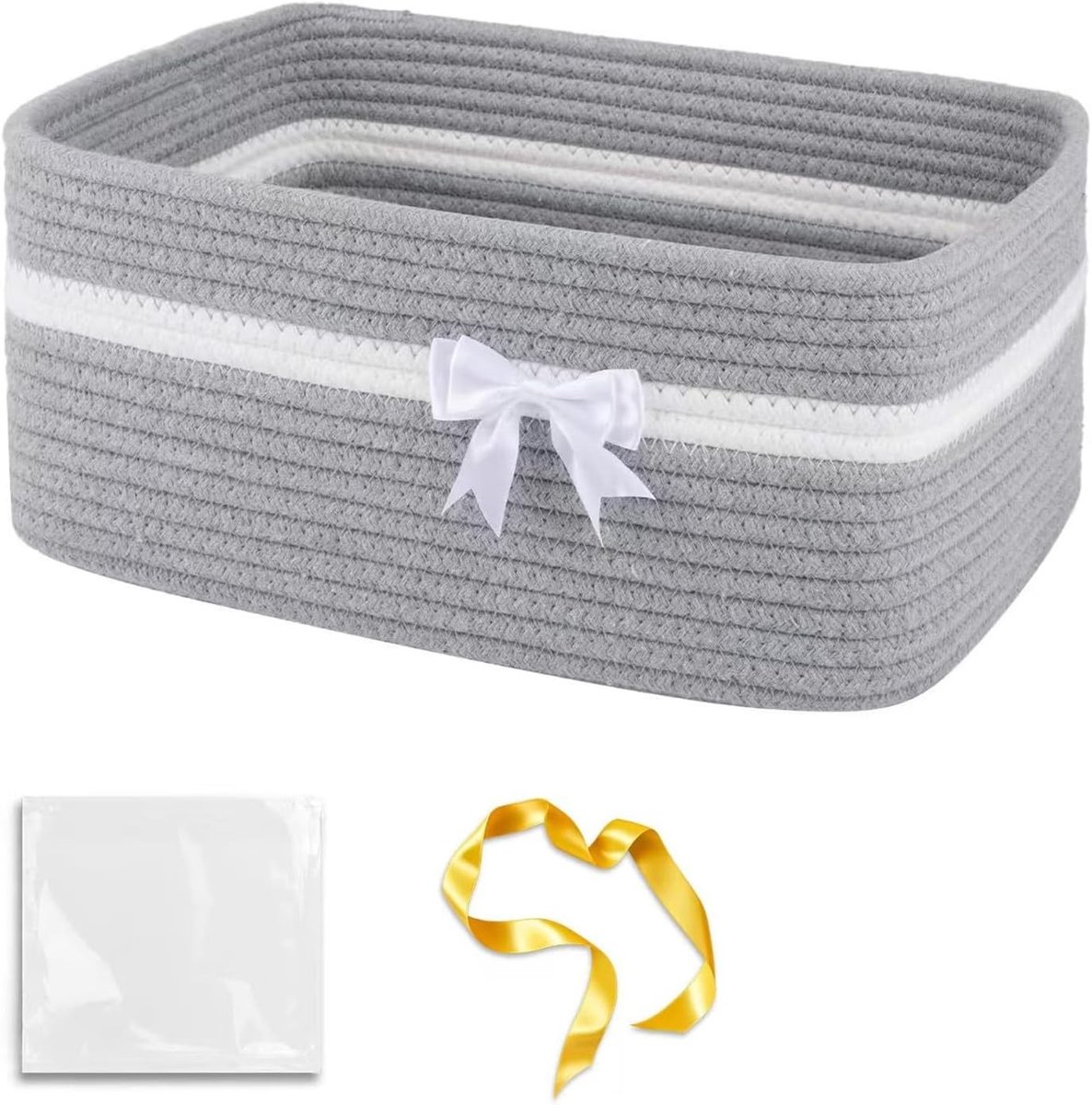 Gevlochten opbergmand met handgrepen voor speelgoed, badkamer en woonkamer - 34,5 x 25,5 x 15 cm (grijs) - Decoratieve opbergoplossing voor huis en interieur