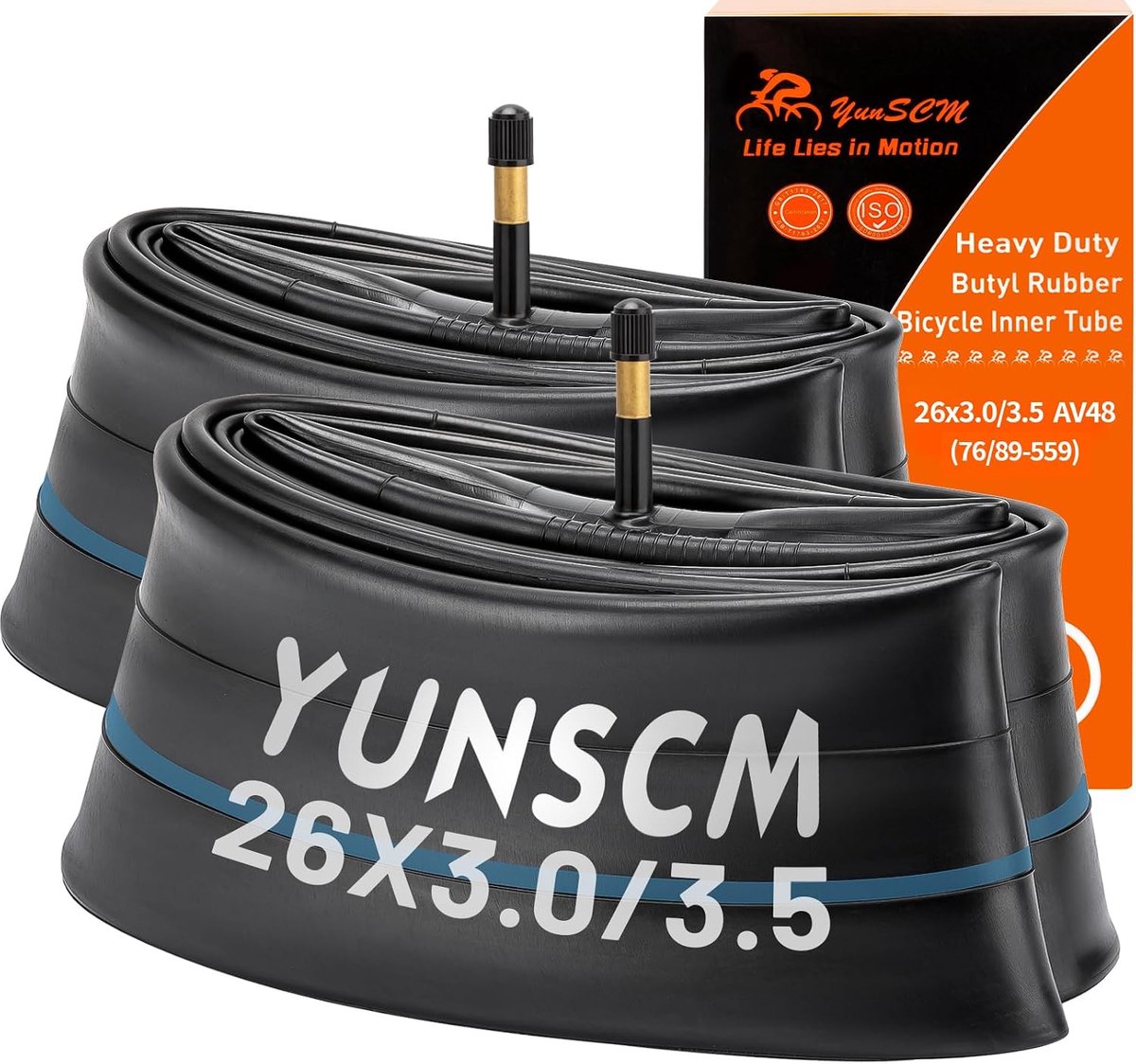 YunSCM 2pcs 26 x 3.0 Heavy Duty E-Bike Fat Tubes 26x3.0/3.5 AV48MM Schrader Valve 76/89-559 Fat Bicycle Inner Tubes - ShopVlot