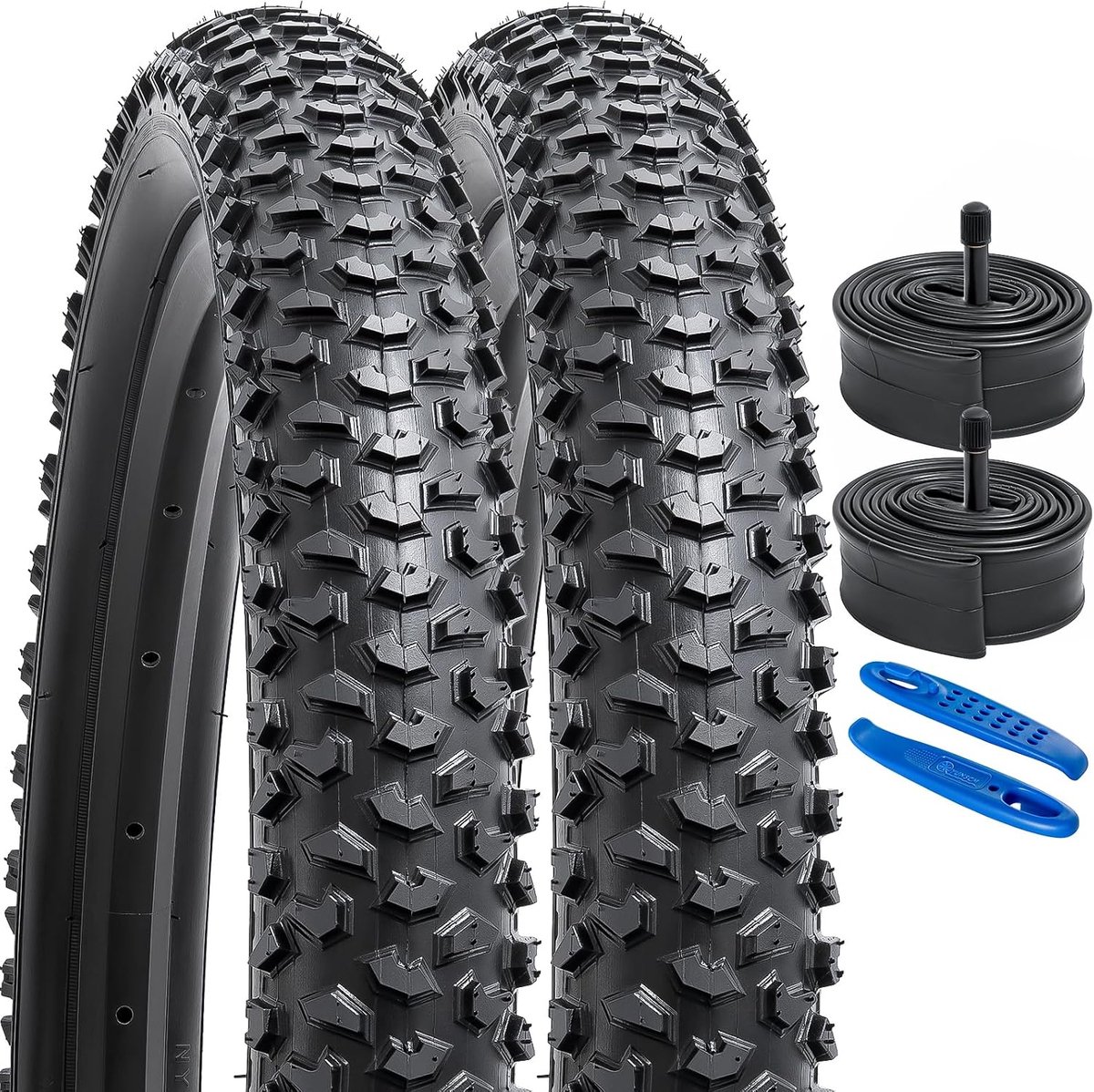 YunSCM Set of 2 12 inch tires 12 x 2.40 ETRTO 64-203 and set of 2 inner tubes 12 x 2.125/2.40 AV32 mm valve - ShopVlot
