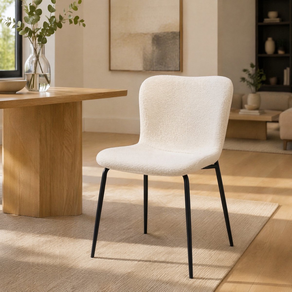 COVREO Eetkamerstoel 47x68 cm wit, stof en metaal met hoge rugleuning