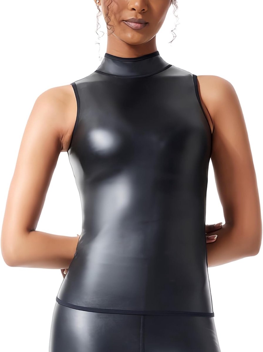 Dames leren tanktop slim fit - glanzend - mouwloos - perfect voor festivals - ShopVlot