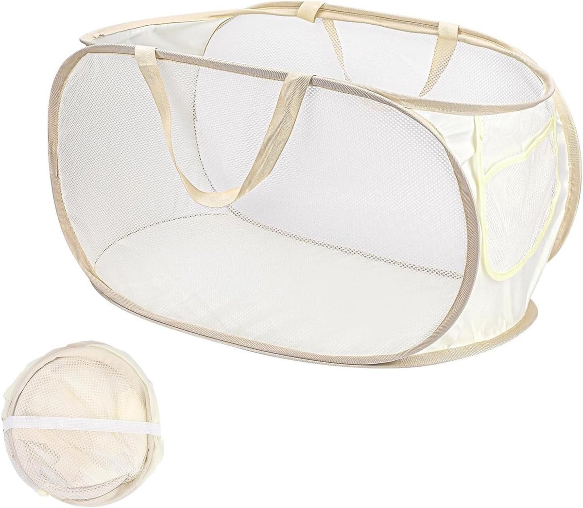 Vouwbare wasmand met pop-up functie, mesh materiaal en handvatten voor opberging in slaapkamer, badkamer of tijdens reizen