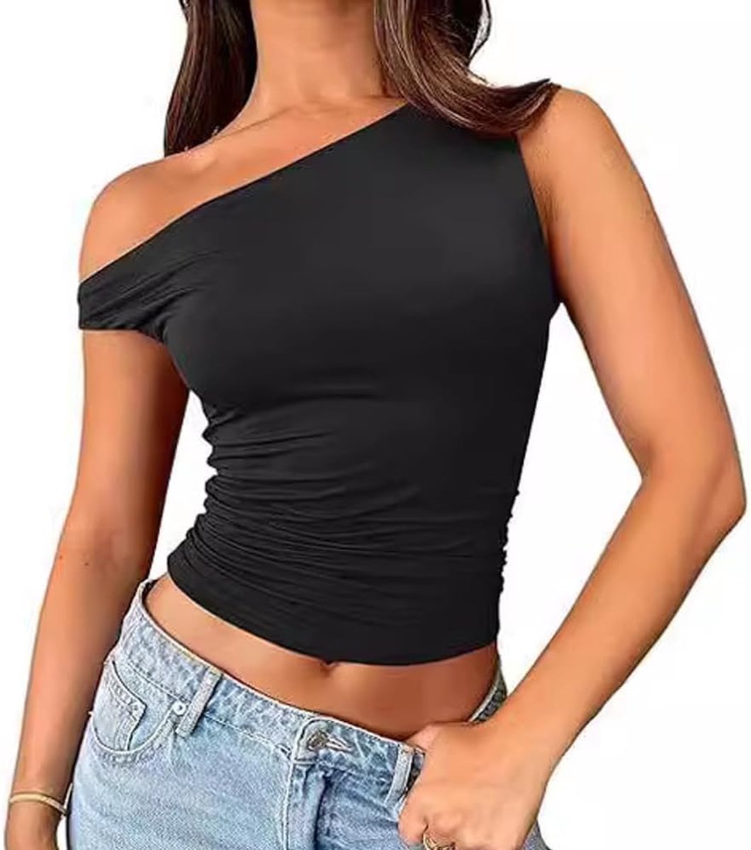 Tanktop dames elegant mouwloos - asymmetrisch - basic Y2K stijl - perfect voor de zomer - ShopVlot