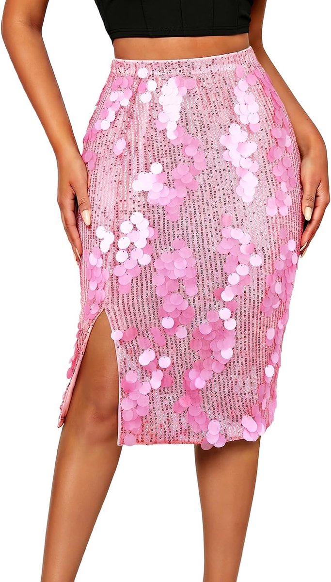 Paillettenrok dames S - roze glitterrok - sexy elastische taille - perfect voor feest - ShopVlot