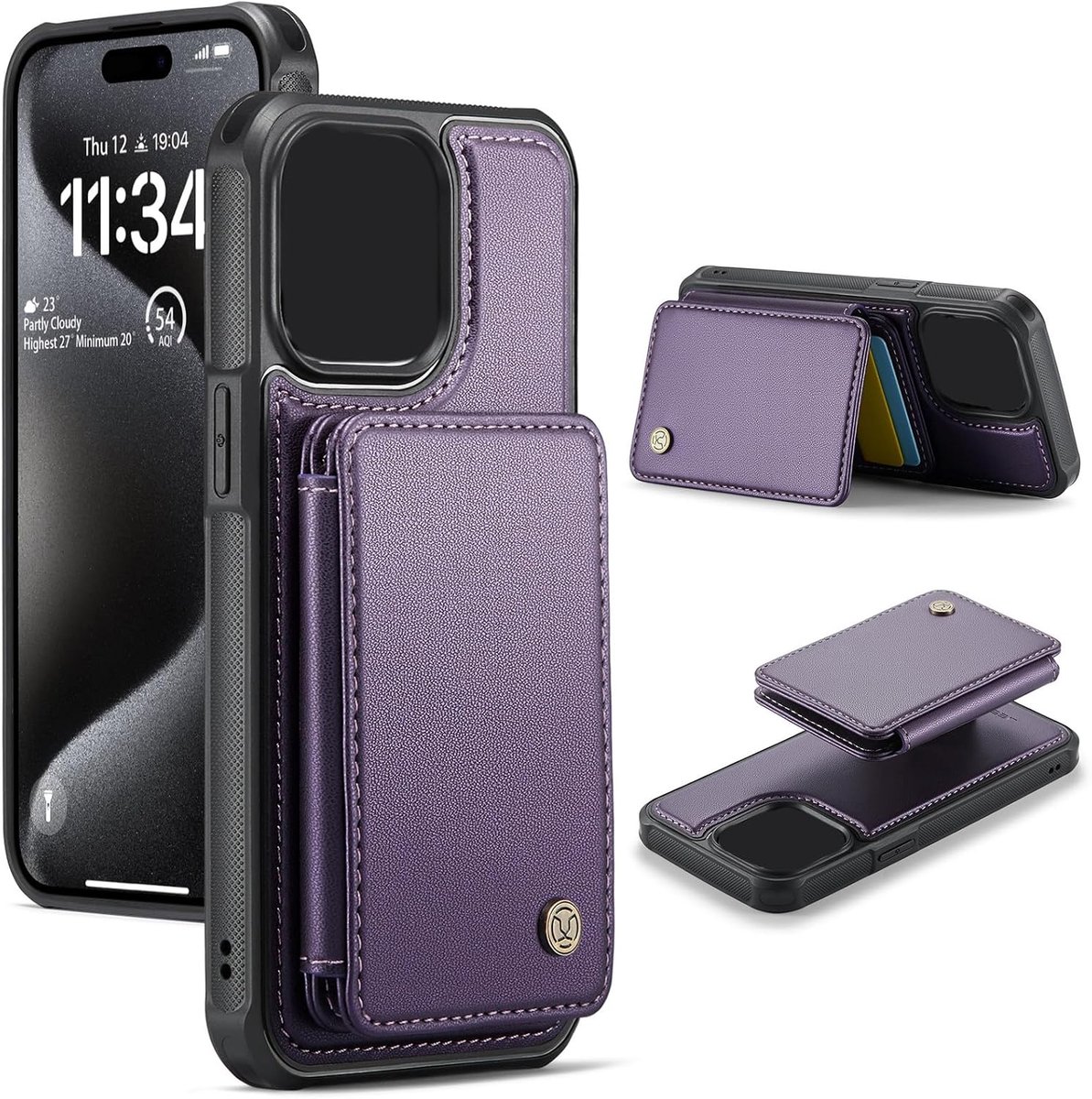 Mobiel beschermhoes met portefeuille - magnetisch afneembaar - schokbestendig - volledige bescherming (paars 16Plus) - ShopVlot