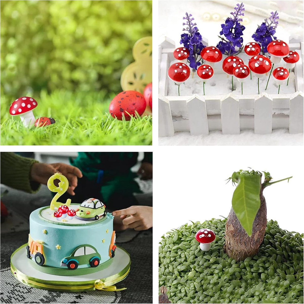 Miniatuur paddenstoelen 30 stuks - Schuim met groene papier - Kleurrijke decoratie - Perfect voor tuin en bloemenpotten - ShopVlot