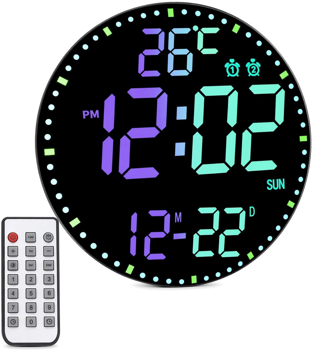 Solidchoice - LED Wandklok met Afstandsbediening en Alarmfunctie