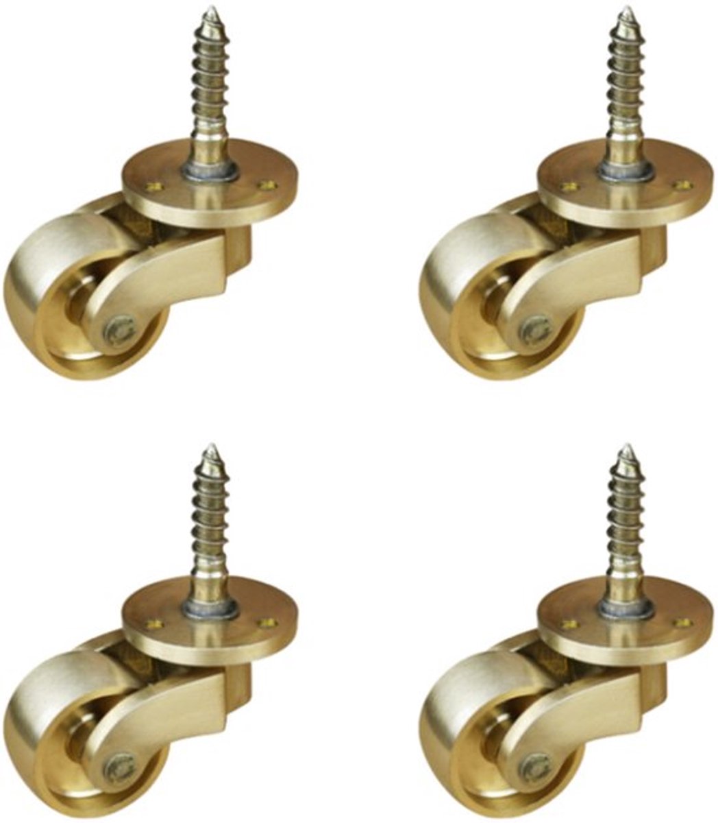 4 stuks - Meubelwielen - Zwenkwielen - Universeel - voor meubels, kasten, banken, trolleys, stoelen en bedden - goud - 25mm - metaal