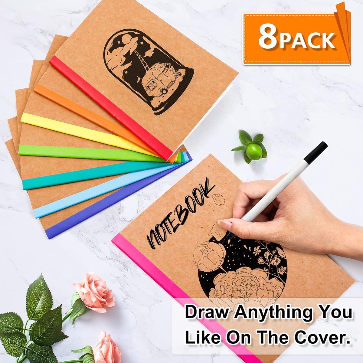 Notitieboeken A5 8 Pack - Kraft Bruin - 60 Pagina's - Perfect voor Studenten en Reizigers - ShopVlot