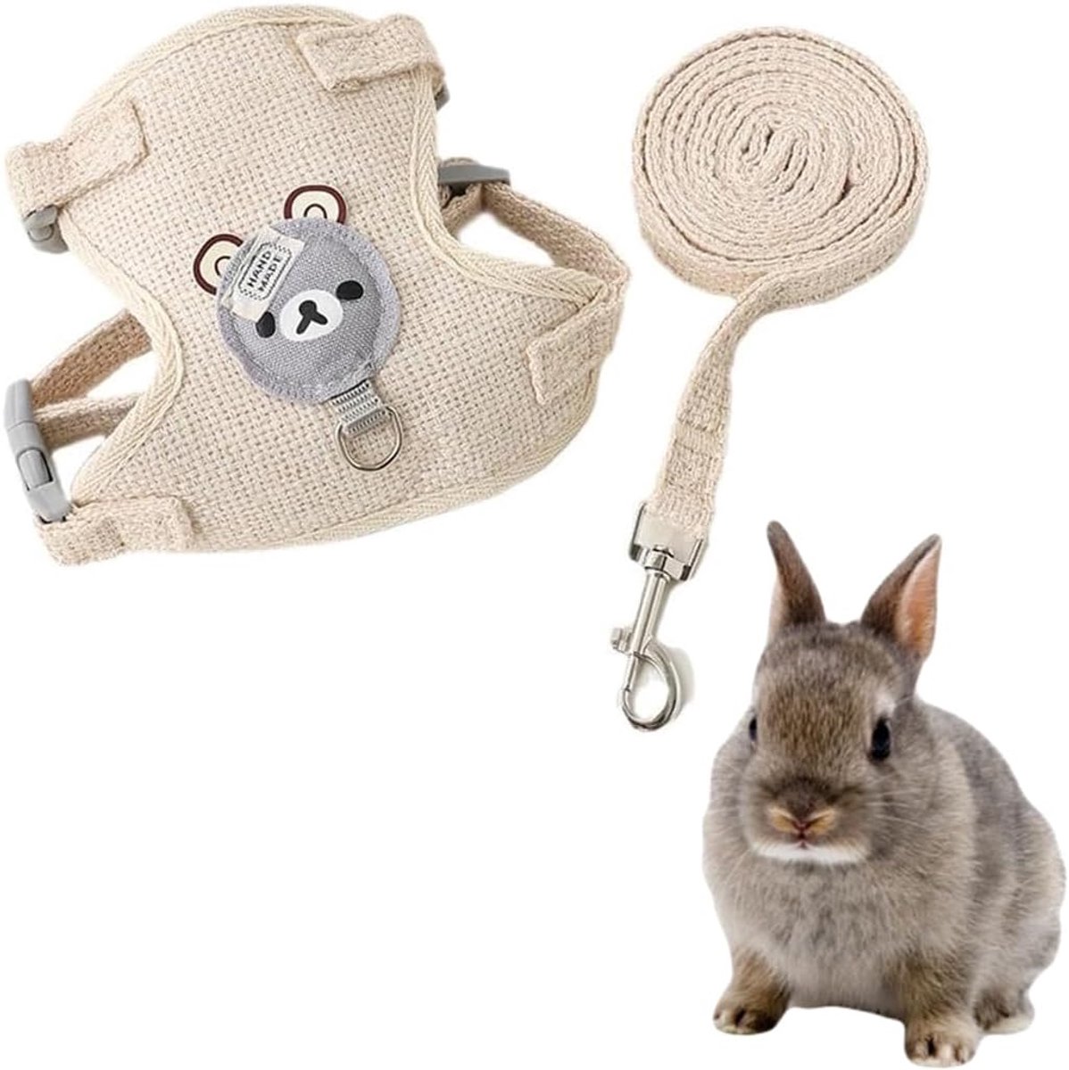 Harnas voor Dwerghaas - Verstelbare Band - Beige - Veilig en Comfortabel - ShopVlot