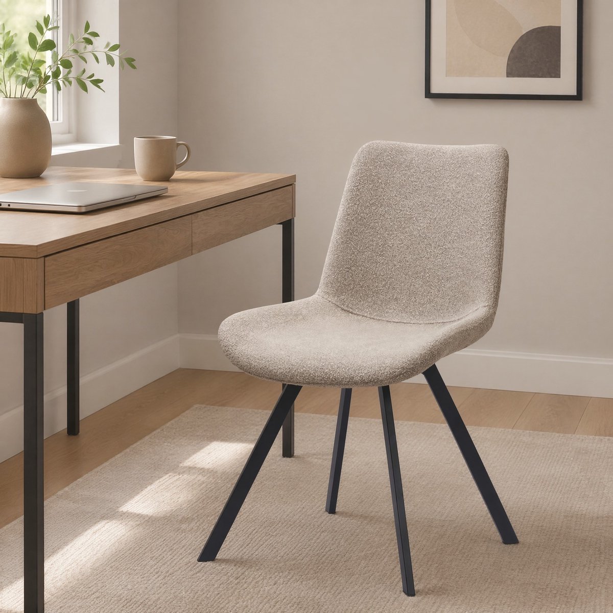 COVREO Draaibare eetkamerstoel 54x59x90 cm khaki, stof met metalen poten