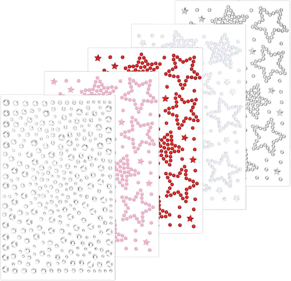 Gezichtssteentjes set 5 vellen - zelfklevende glitterstenen - diamantvormige decoratie - perfect voor festivals - ShopVlot