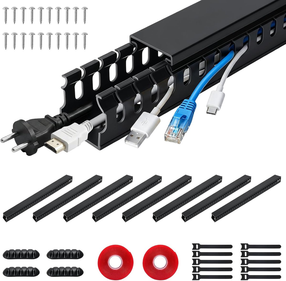 Raceway Kit Set of 8 30 x 30 x 400 mm for TV Cable, Cable Concealer Cable Tray, Under-Desk Cable Management Tunnel - ShopVlot