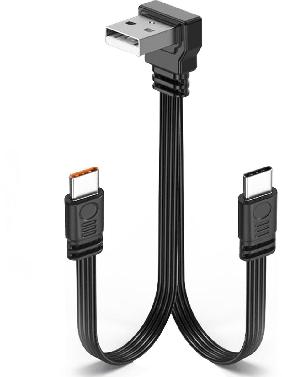 66 W korte dubbele USB-C-splitterkabel, 90 graden hoek USB-naar-2 type C oplaadkabel, 2-in-1 draagbare - ShopVlot