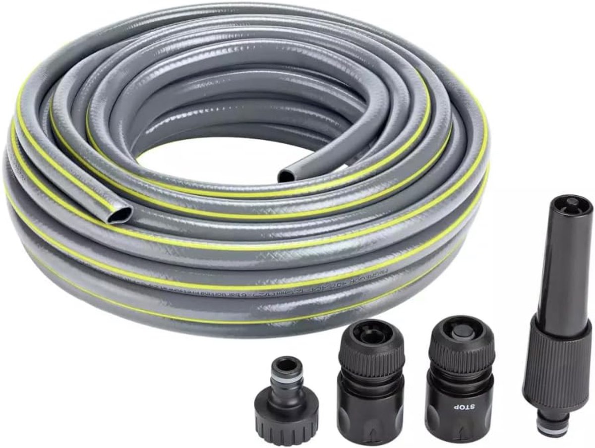 Mc G Anti Kink Heavy Duty Hose Set 15m - Garden Green Hose Pipe Reel Watering HOSE Triple Layer with Connectors (15M) - ShopVlot