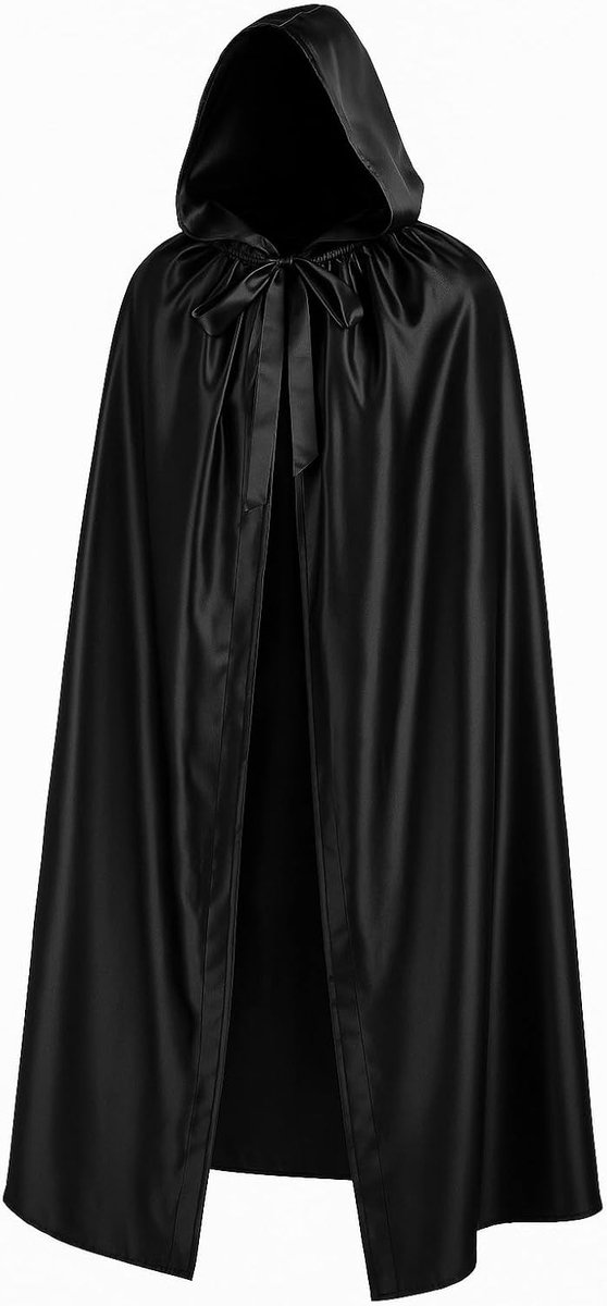 Handmade cape with hood in black satin - Halloween cape,Eyes wide shut cape,Cosplay cape,Wedding cape - ShopVlot
