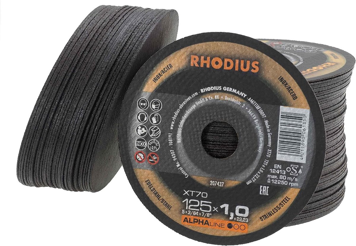 RHODIUS Cutting disc XT 70 125x1x22.2 mm stainless steel Alpha 100 pieces - ShopVlot