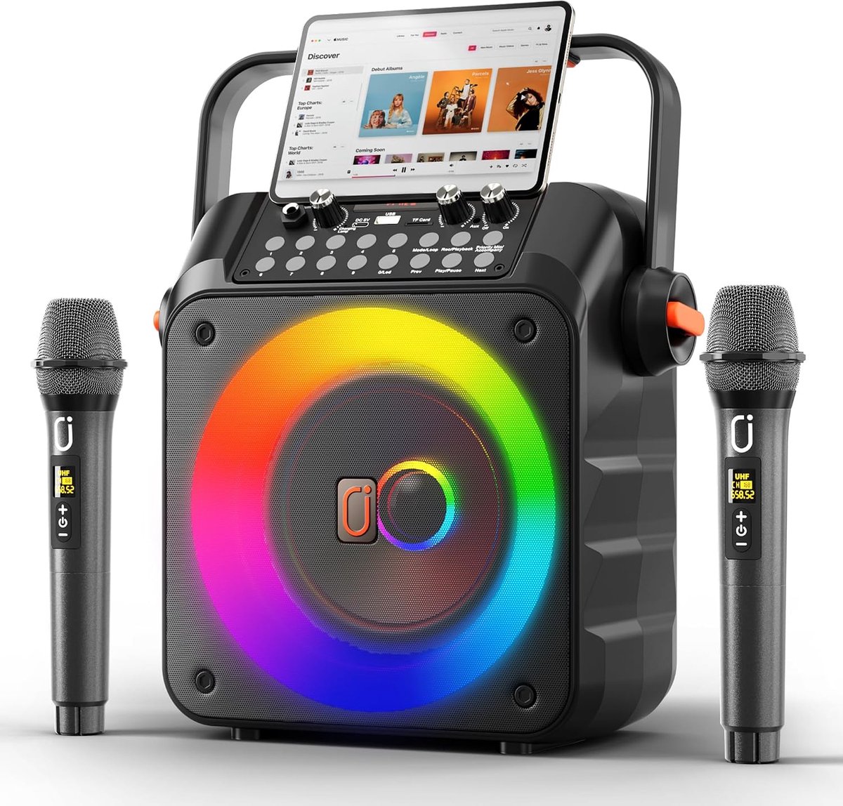 JYX Professionele karaoke-luidspreker, Bluetooth, 300 W, 2 microfoons en feestverlichting, ondersteunt - ShopVlot