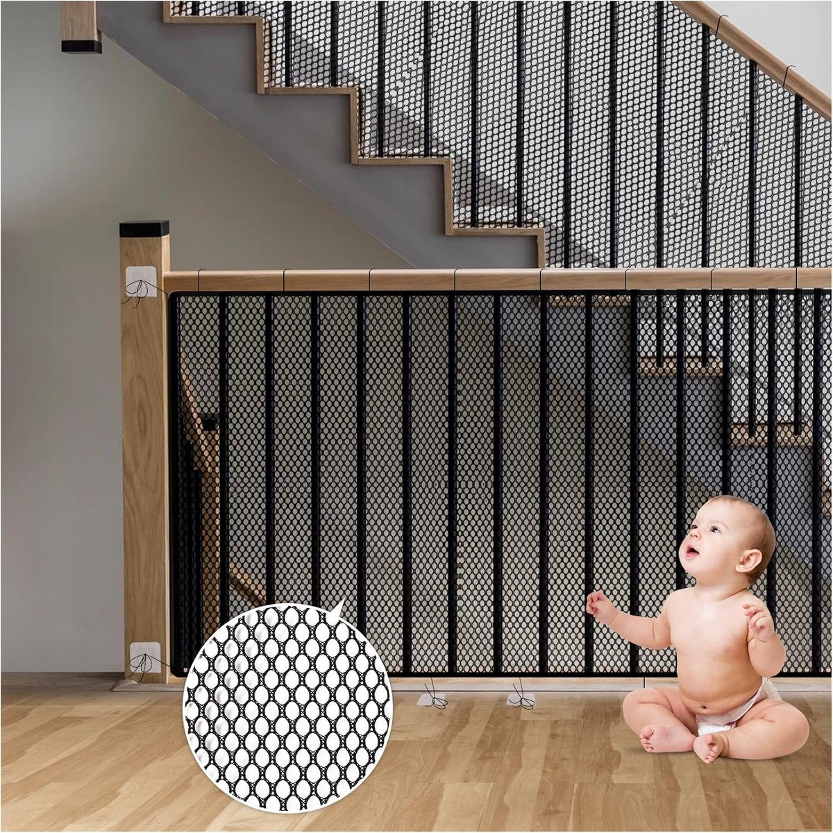 Stair Protection Net, Stair Handrail Safety for Children, Babies, Pets, 6 x 0.9 m, Black - ShopVlot