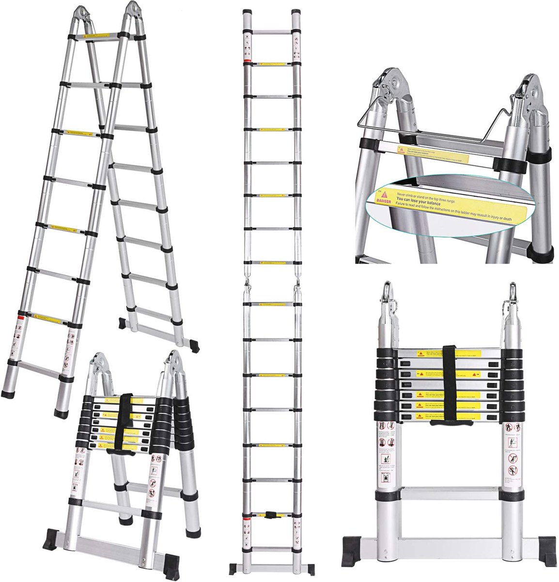 Nictemaw 5M Scala Telescopica in Alluminio Scala Retrattile pieghevole, capaciteit 150 kg (2,5 m + 2,5 m) - ShopVlot