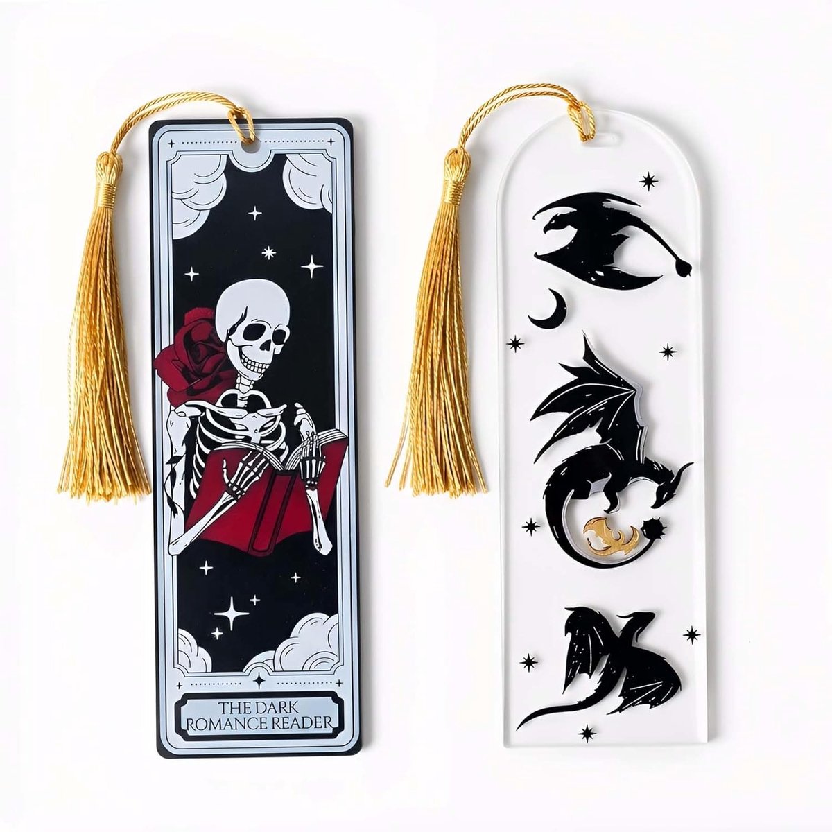 2 stuks tarotkaarten bladwijzers van acryl met kwast - skeletkaarten - boekenmark - horrores cadeau voor boekenliefhebbers - grappige boekaccessoires voor vrouwen en mannen - leesmat