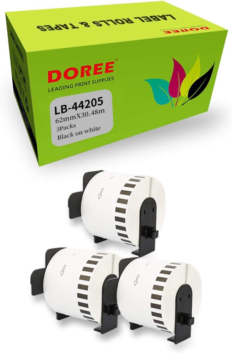 3×DOREE DK-44205 62mm x 30.48m Compatible Continuous Removable Paper Label Tapes for Brother P-Touch QL-1110NWB - ShopVlot