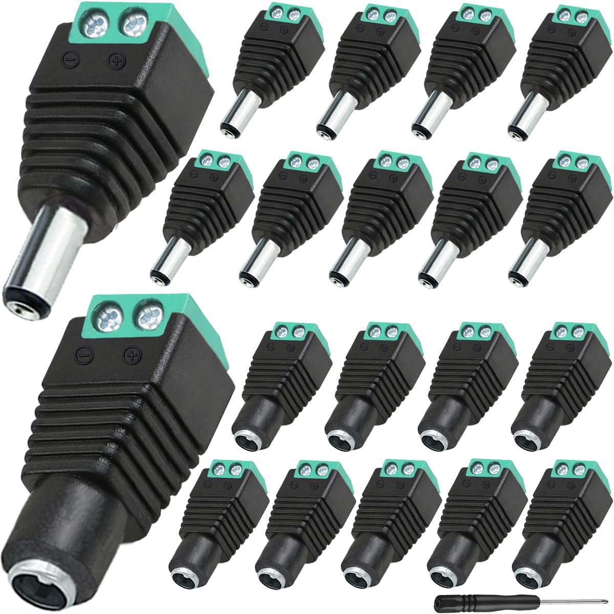 20pcs DC Power Connector 5.5mm x 2.5mm Male Female Power Jack Plug Adapter with screwdriver, for CCTV Camera Security - ShopVlot