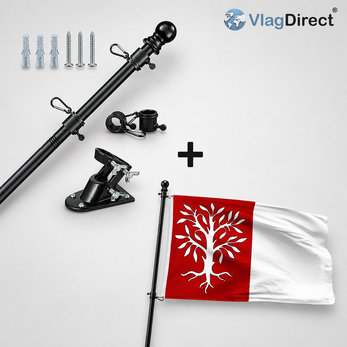 VlagDirect - Compleet vlaggenpakket - Zwarte vlaggenstok inclusief vlaggenstokhouder + Herentalse vlag - Gemeente Herentals vlag - 90 x 150 cm.