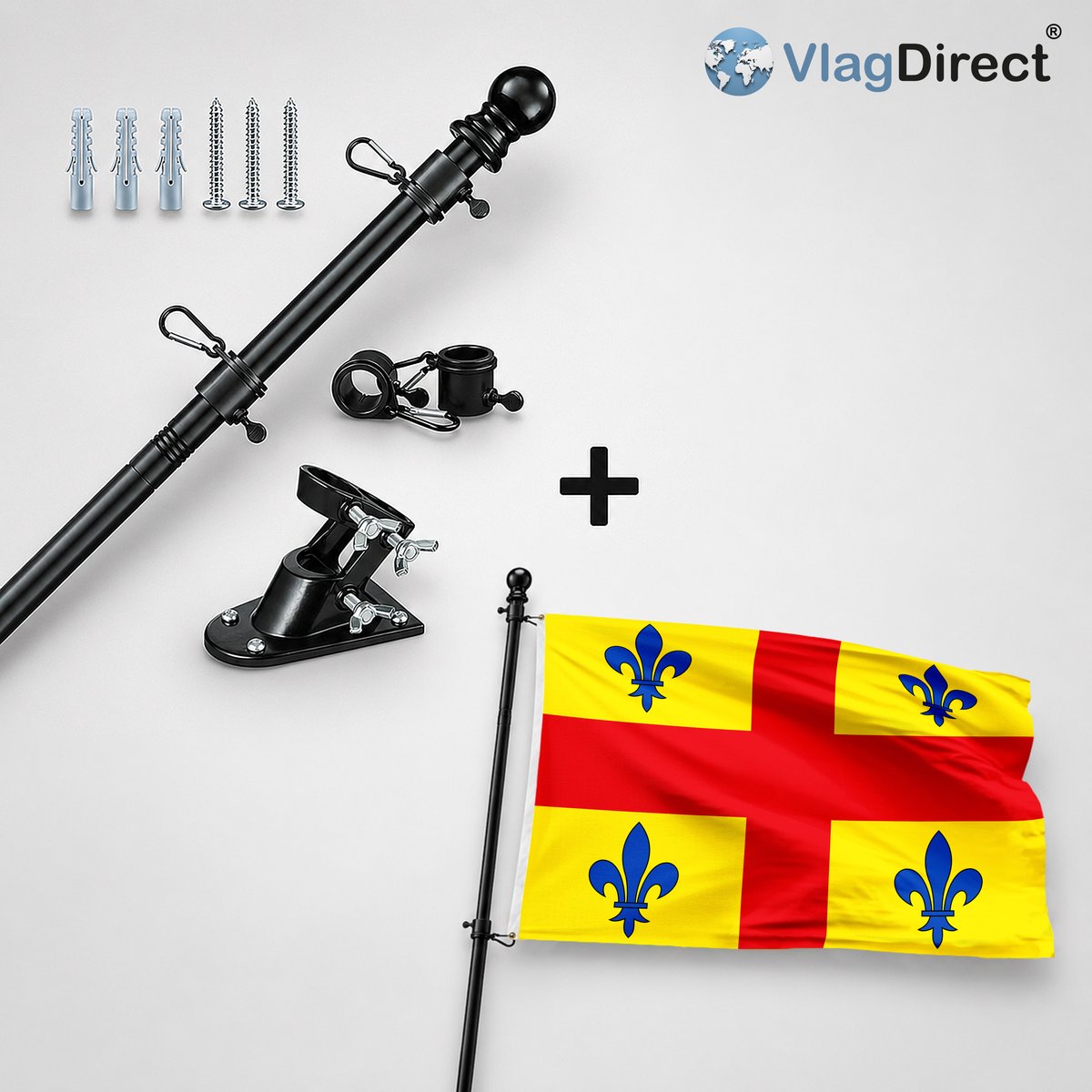 VlagDirect - Compleet vlaggenpakket - Zwarte vlaggenstok inclusief vlaggenstokhouder + Lintse vlag - Gemeente Lint vlag - 90 x 150 cm.