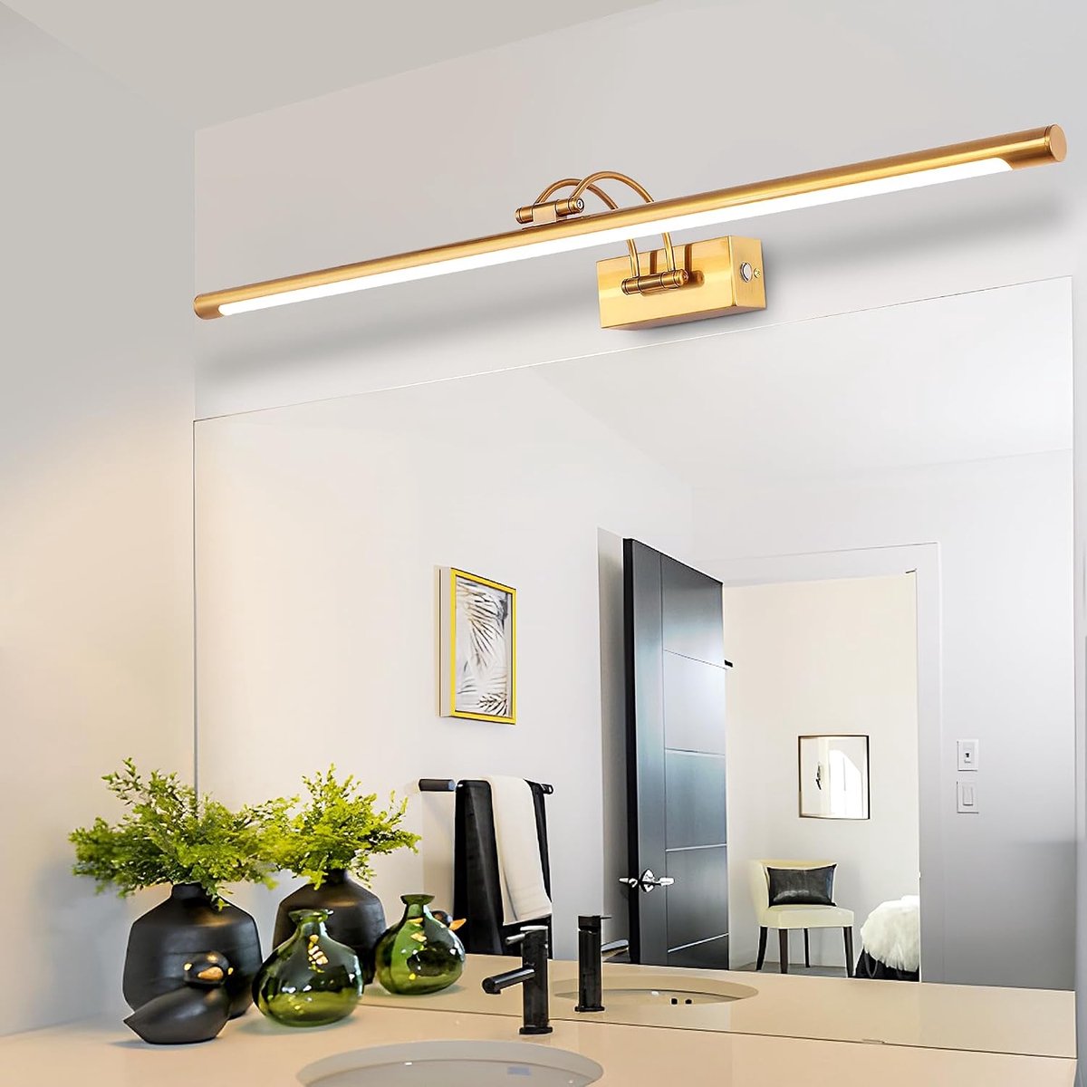 MantoLite Dimmable Picture Wall Light 20W, Brass 90CM LED Bathroom Mirror for Bathroom Mirror with Rotating Lamp Head - ShopVlot