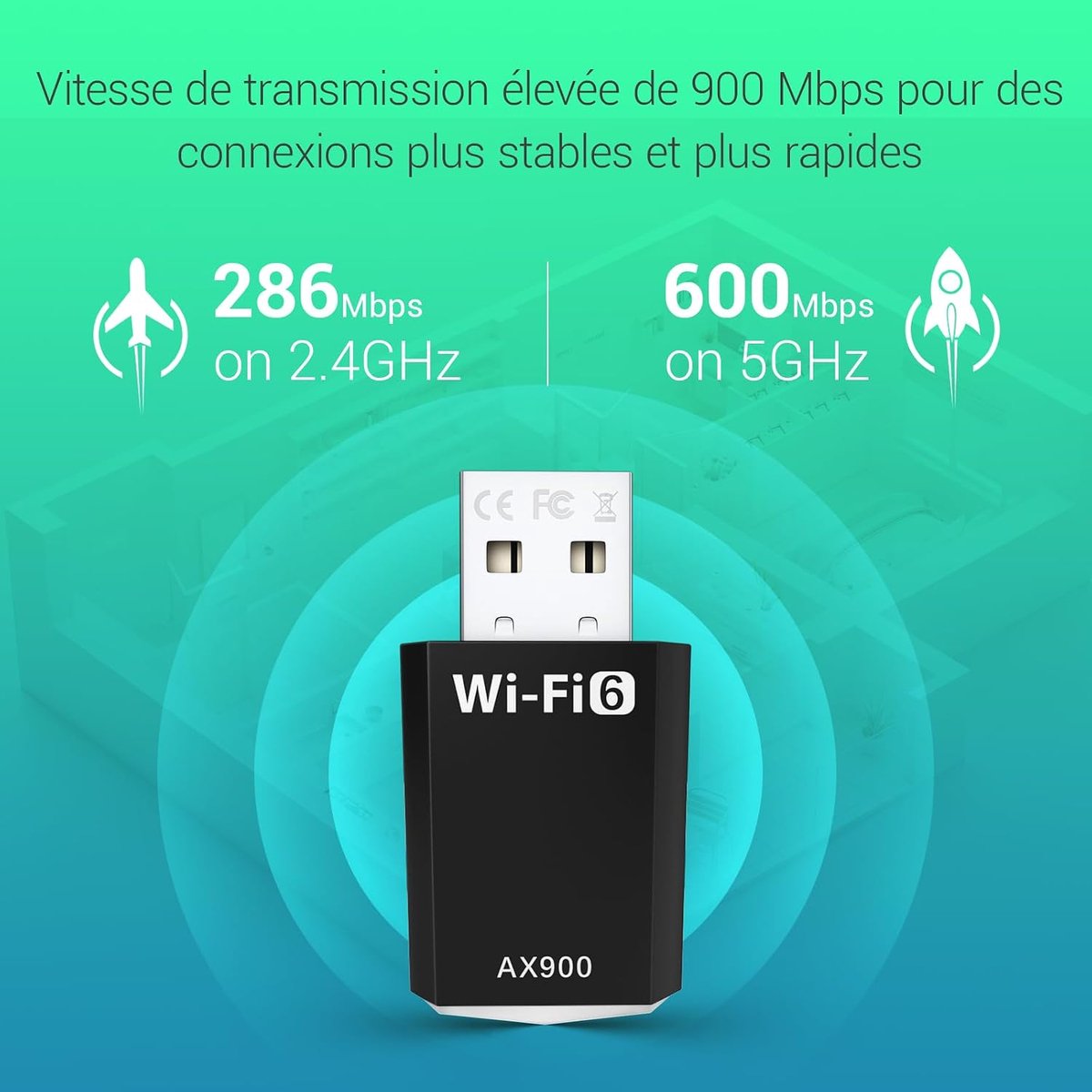 AX900 USB WLAN Stick - Dual Band 2.4GHz/5GHz WiFi 6 Adapter for PC/Desktop/Laptop with Built-in Driver, Compatible - ShopVlot