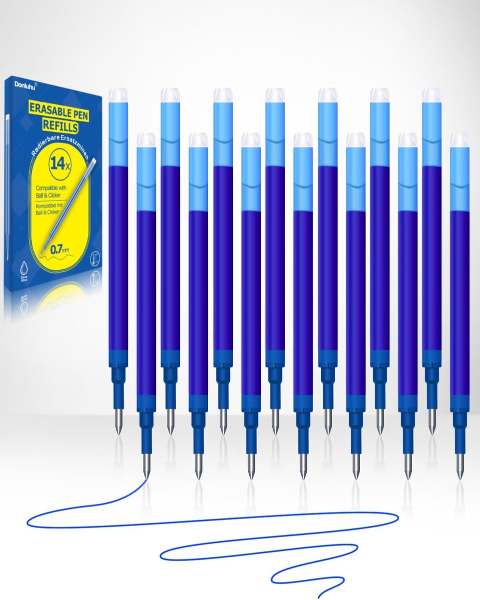 Donluhu Pack of 14 Erasable Pen Replacement Refills, Compatible with Pilot FriXion Ball & Clicker, 0.7 mm, Blue, 400 m - ShopVlot