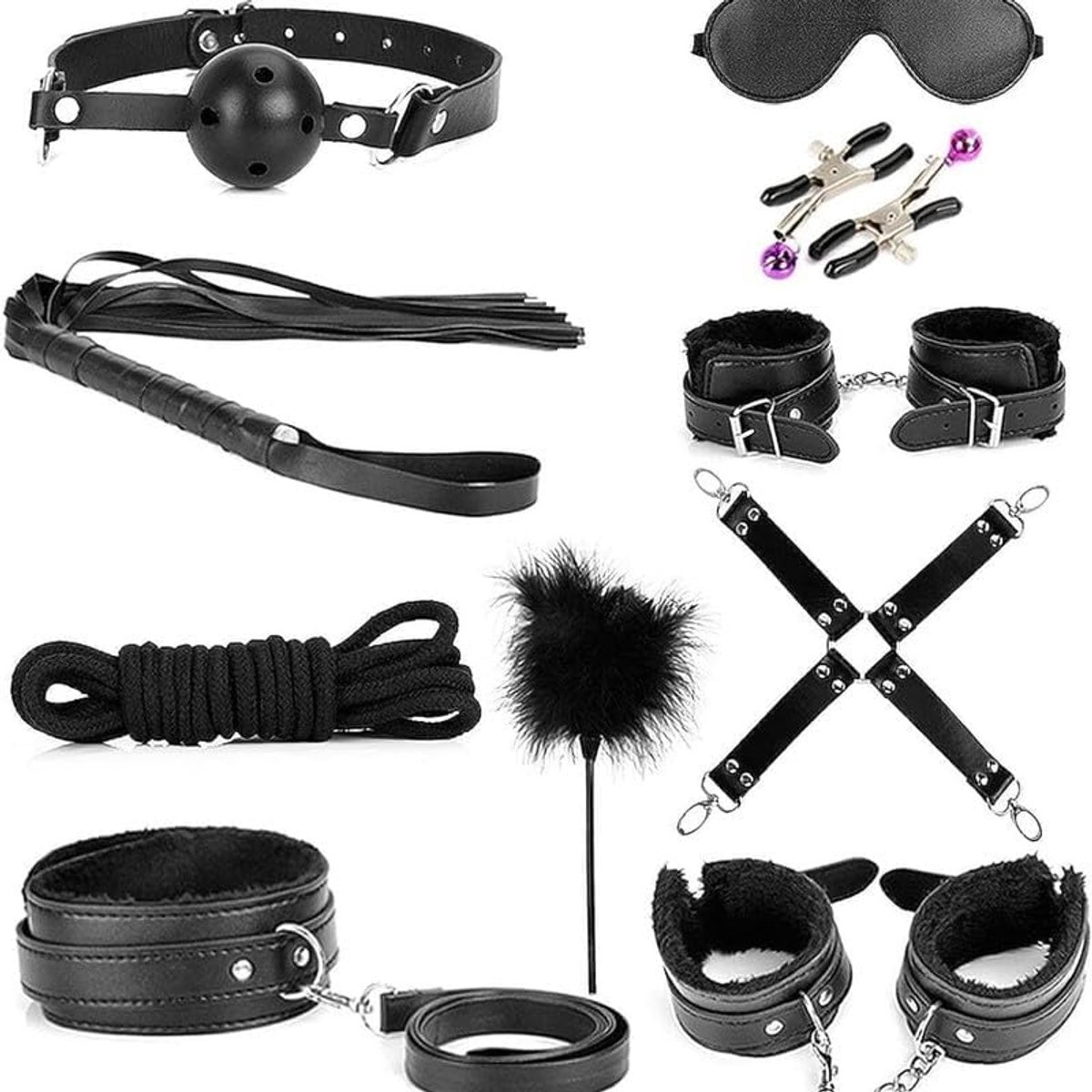 Black Leather 10 Piece Set, Bedroom Portable Set, Nylon Rope + Spring Bar D-7 - ShopVlot