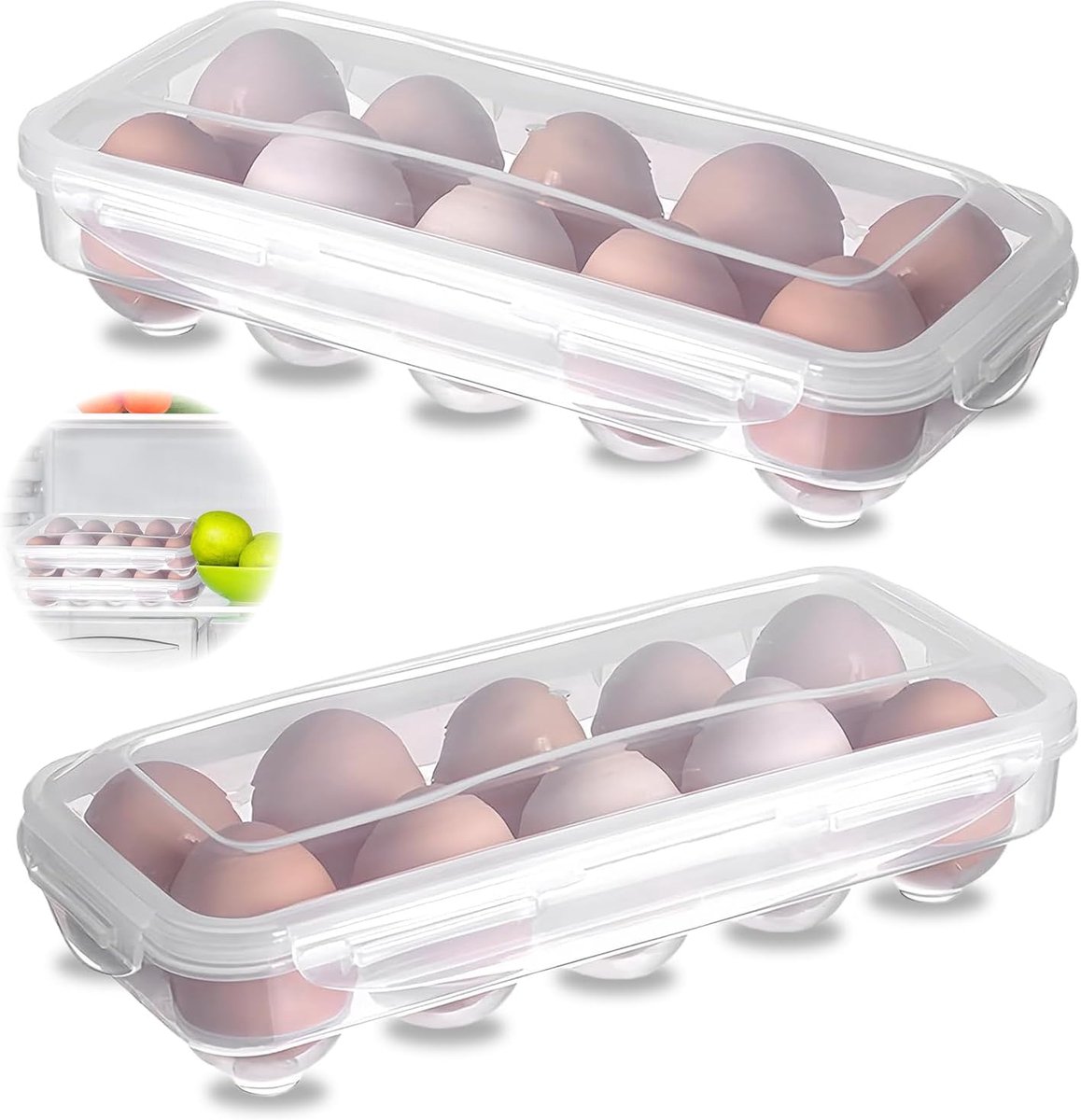 Egg Box, 2 Pieces Transparent Egg Cartons, 10 Eggs Storage Refrigerator, Portable Egg Holder, Storage Box, Egg Box for - ShopVlot