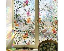 DARUITE Raamfolie met bloemenpatroon, 30 x 100 cm, elektrostatisch, zonder lijm, uv-bescherming, regenboogeffect - ShopVlot